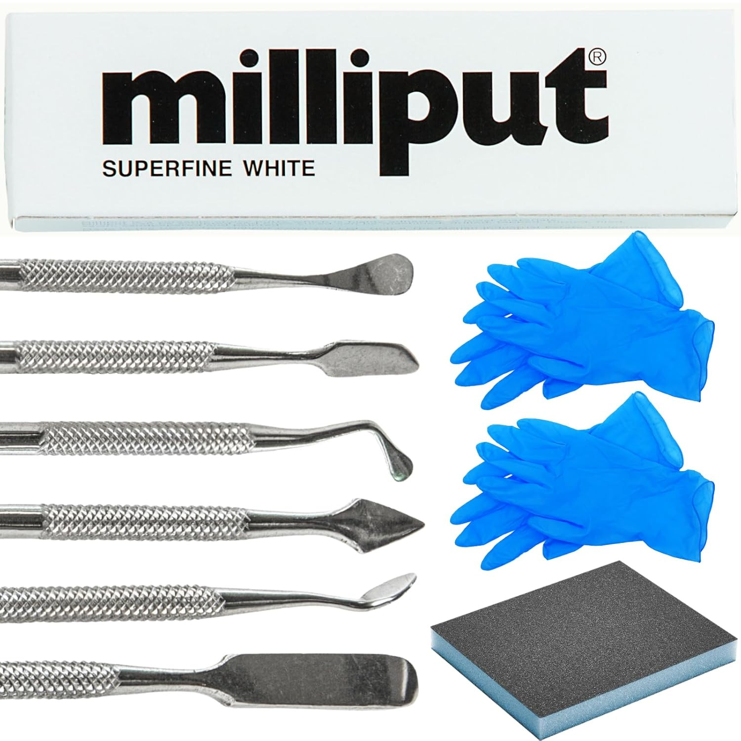 Milliput Plumbers Putty 10 Piece Set, Superfine White - with Sculpting Tools, Sa