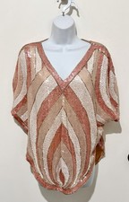 Vintage 70s/80s Star Group Pink Sequin Top Disco Dolman Batwing w/Matching Scarf