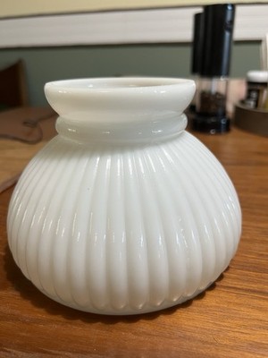 6'' Fitter Opal White Milk Glass Ribbed Student, Hurricane, Parlor Lamp Shade