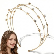 Metal Gold Headband, Multi Layers Star Headband with Crystals for Women, Fancy