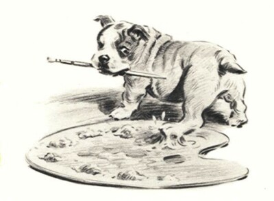 English Bulldog ''Painter'' - CUSTOM MATTED - Vintage Dog Art Print - 1946 Dennis