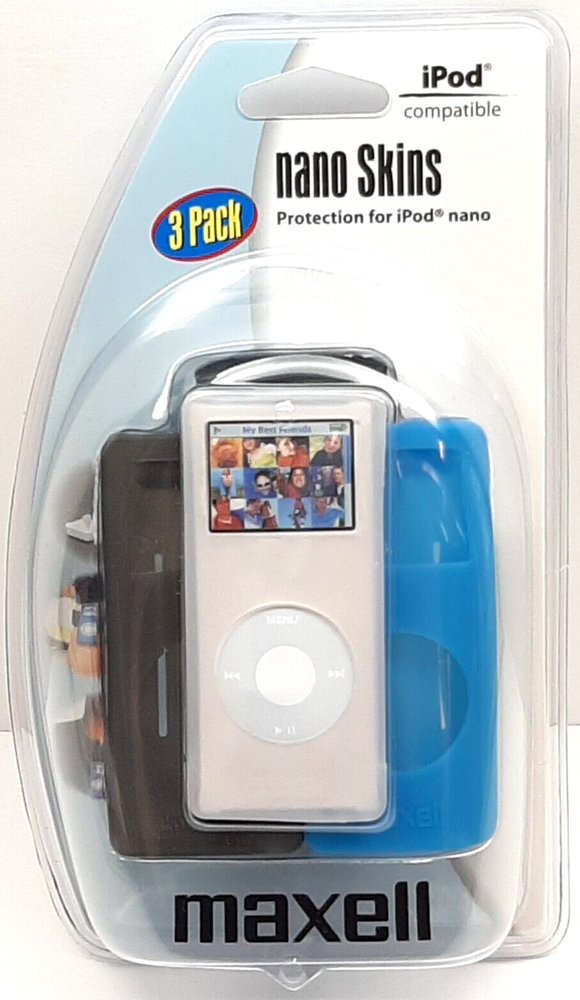 Maxell iPod Nano Form - Fit Skins Case Set of 3 Black Blue & Clear sealed Mike B