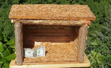 LARGE Hand-Crafted WOOD Christmas NATIVITY Creche Stable Manger & 3 Palm Trees