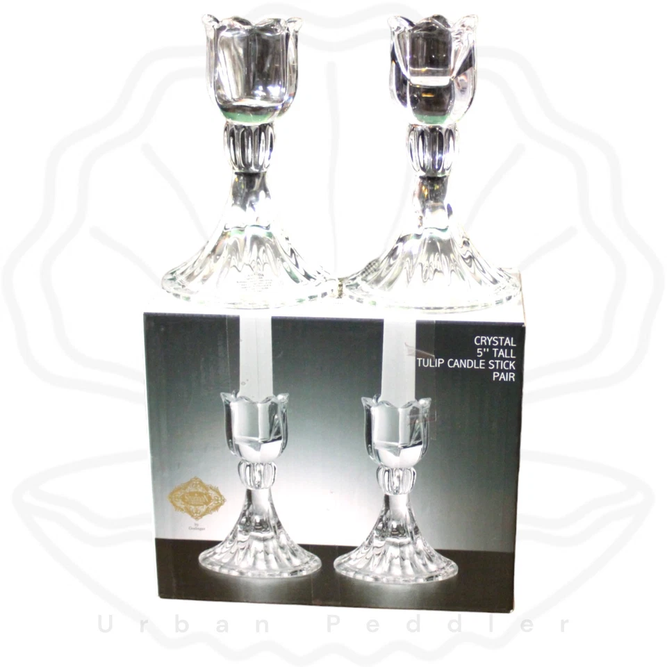 SHANNON CRYSTAL Godinger Set/2 Tulip 5" Candlestick Holder*Clear*15729*Boxed - Image 3 of 3