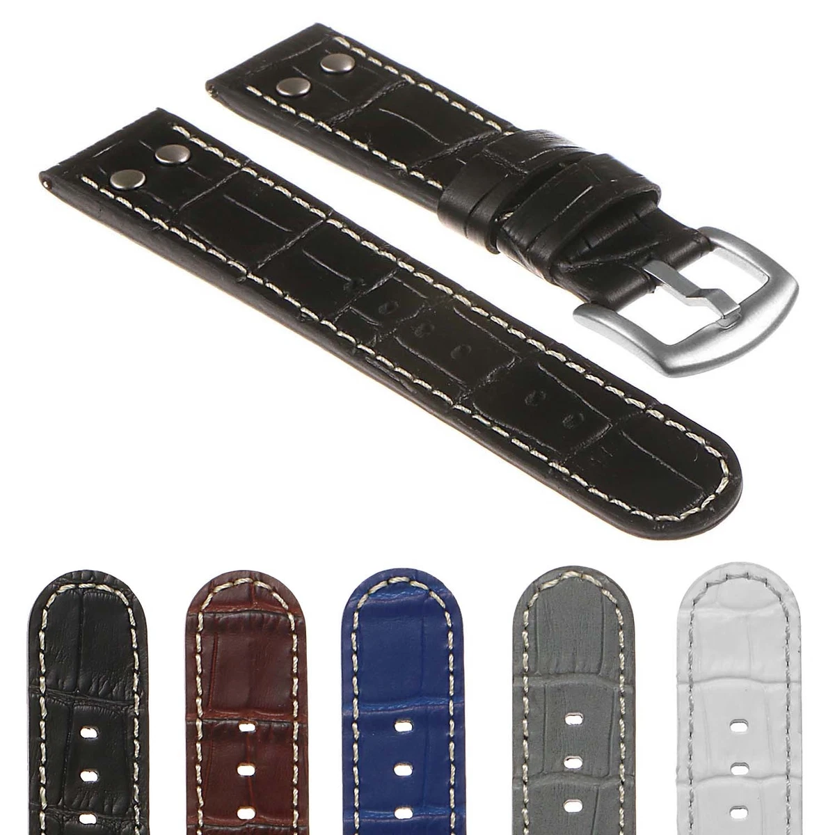 Pilot Leather Watch Strap, Aviator Model, Military Style Tapered Model 19x16mm 20x16mm 21x18mm 22x18mm 23x20mm 24x20mm 456994 1000x
