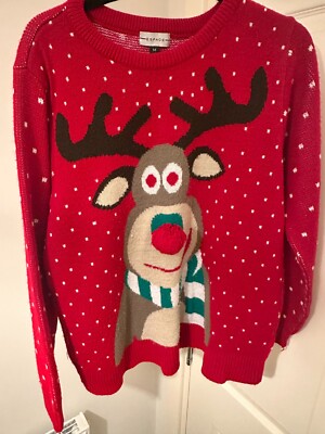 Rudolph Weihnachtspullover. Erwachsene Größe M. Rudolph mit roter Bommelnase