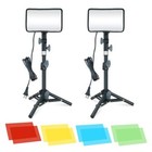 2 Pack LED Video Light Photography Lighting Kit with Tripod & Colored Filters