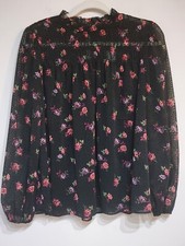 NWT Banana Republic Blouse Size S Black Floral Print Flocked Dark Romantic