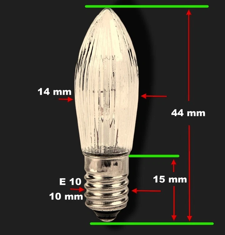 7x 34 V Spitzkerze Schwibbogen 3 W E 10 Riffelkerze Ersatzbirnen Ersatzlampen - Bild 2 von 3