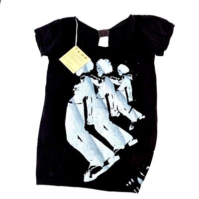We Walk Women T Shirt 2 Knot Top Black White Skater Hand Printed Art $69 Size M