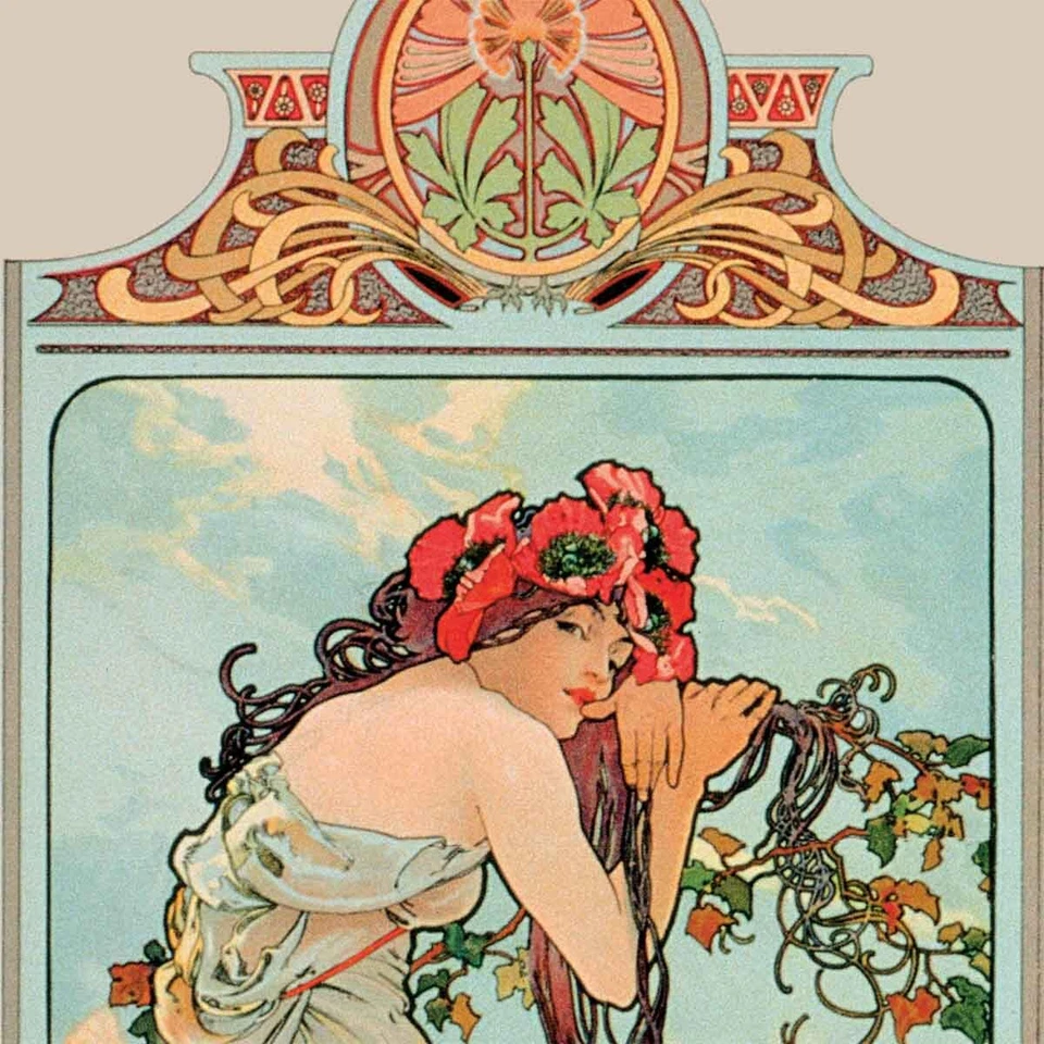 40W"x28H" 4 SEASONS by ALPHONSE MUCHA - SUMMER SPRING AUTUMN CHOICES of CANVAS - Image 3 of 4