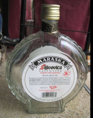 Empty 750ml Maraska Stara Sljivovica Slivovitz Croatia Kosher Old