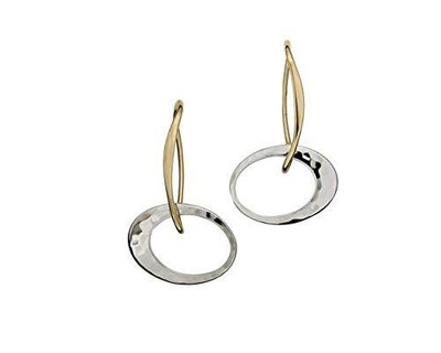 .925ss & 14Kt Gold Ed Levin Petite elliptische 2-farbige hängende Ohrringe