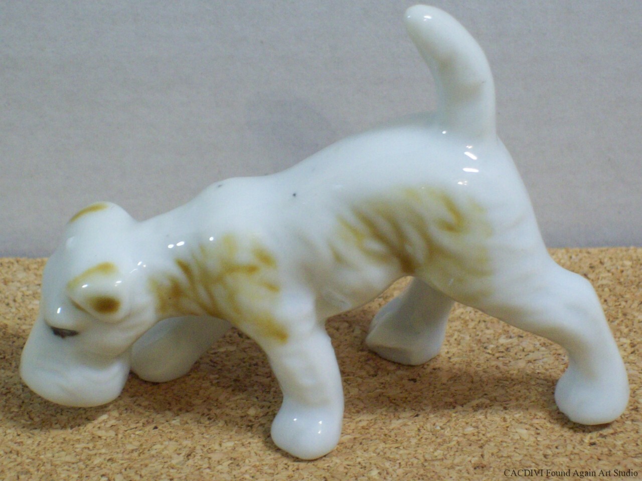 Fox Terrier Dog Porcelain Figurine Vintage Brown White Puppy Ceramic 2 1/2 Japan