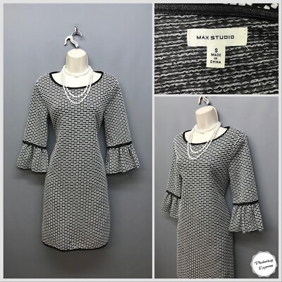 Max Studio schwarz & weiß Mix kurzes Kleid kleine ausgestellte Ärmel