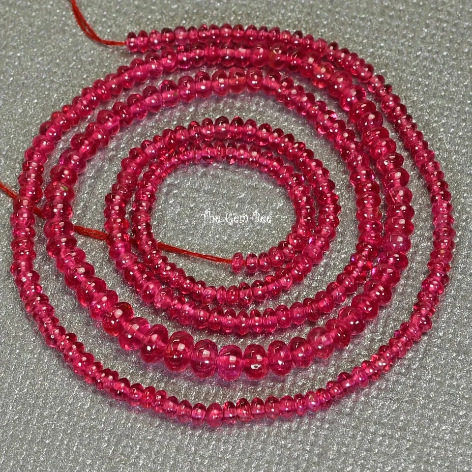 2-4mm Untreated No heat Neon Pink Burmese Jedi Spinel Smooth Rondelle Bead 16" - Image 2 of 4