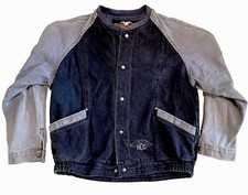 Vintage 90s Harley Davidson Made In USA Denim Jean Snap Biker Bomber Jacket L