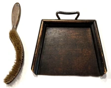 Antique Silent Butler Crumb Catcher Wood Tray & Brush Set From UK England