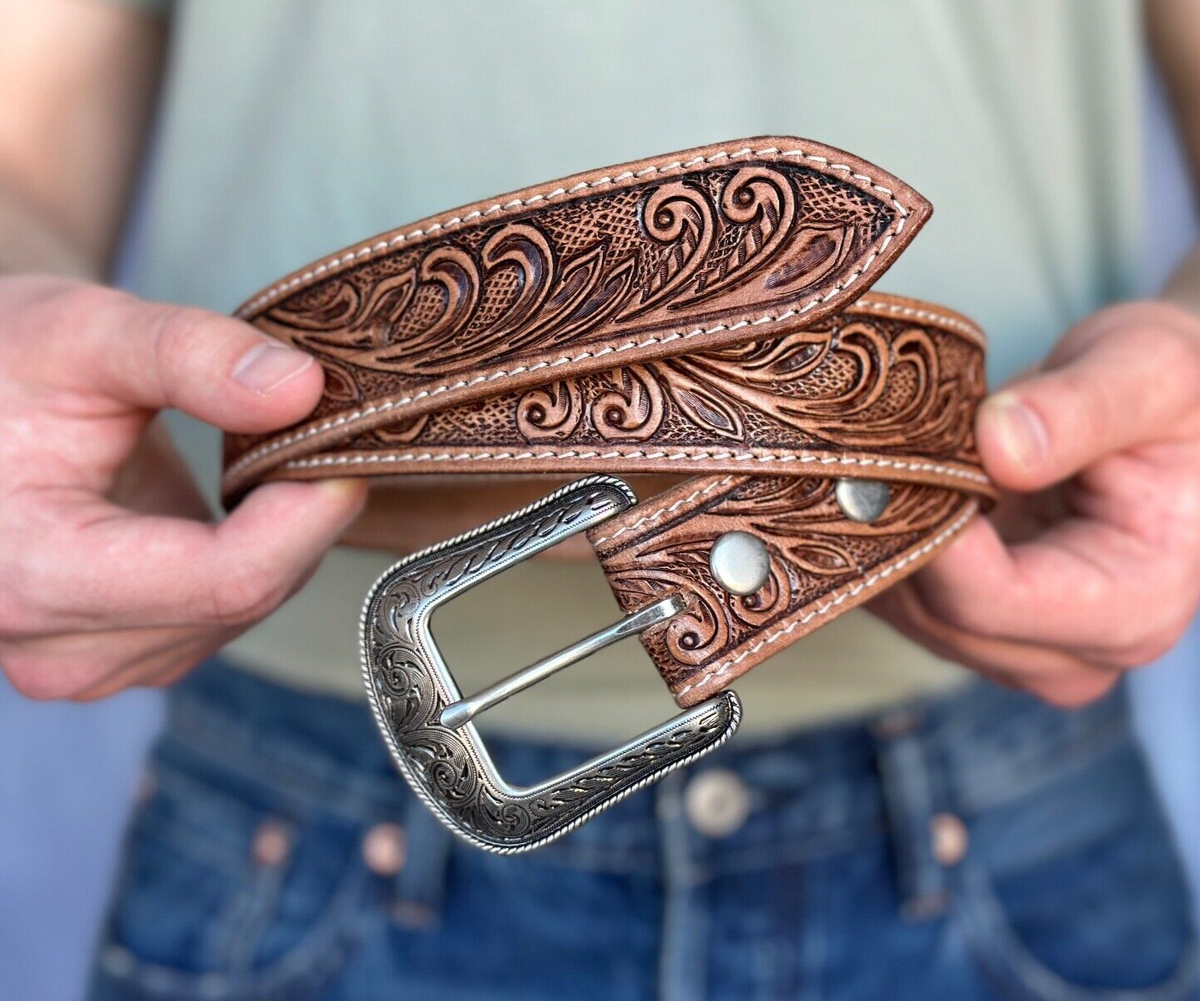 Genuine Leather Western Men's Belt Embossed Handmade With