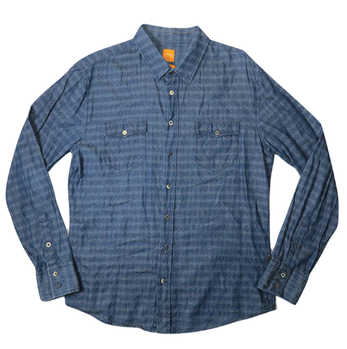 HUGO BOSS EdaSlimE Mens Shirt XL Chambray Slim Fit Blue Cotton Casual Designer - Bild 9 von 9