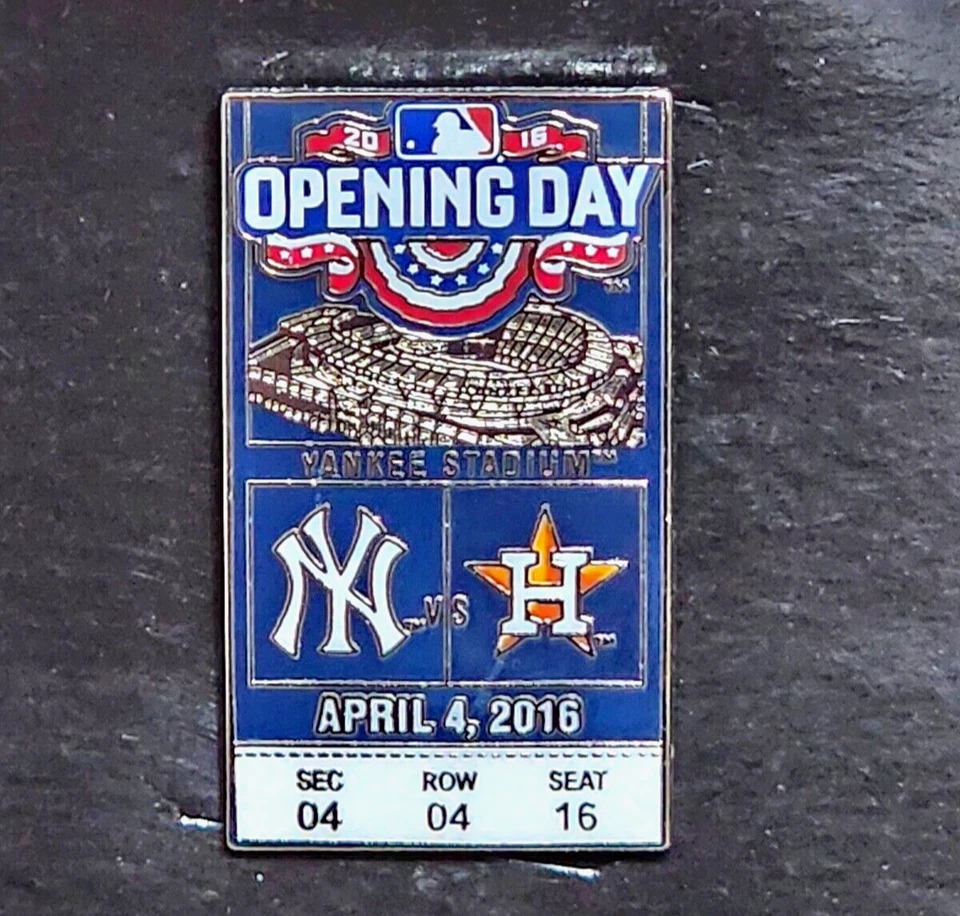 2016 New York Yankees Stadium Opening Day Ticket Stub Pin April 4 Houston Astros - Image 3 of 3