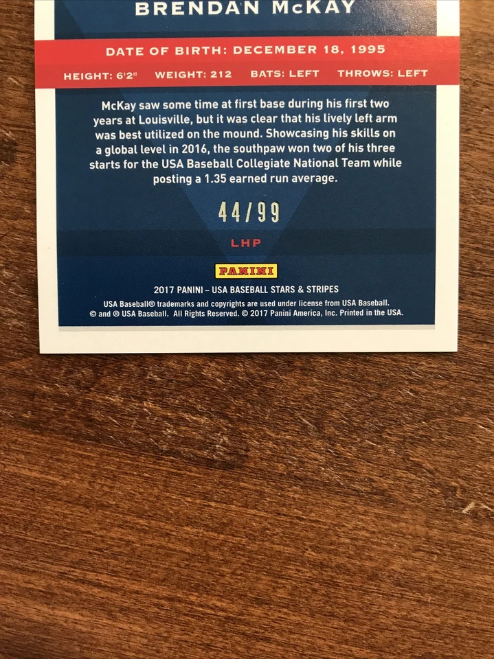 Brendan McKay 2017 USA Stars Stripes Longevity Foil #18 Tampa Bay Rays /99 - Image 3 of 3