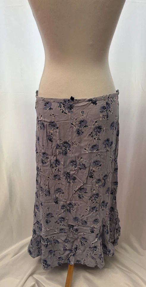 Blue Floral Midi A-Line Skirt Size 14 Polyester Unlined - Image 4 of 4