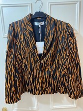 Diane Von Furstenberg Short Peplum Jacket Blazer Tiger Print Black / Orange Uk14
