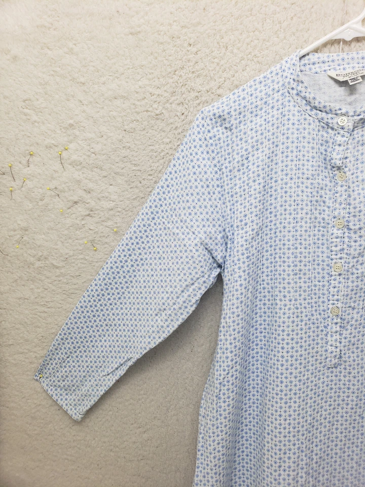 Bonsoir Women Sleep Dress Small Blue Cotton Printed Crew Neck Long Sleeve Midi - Image 2 of 4