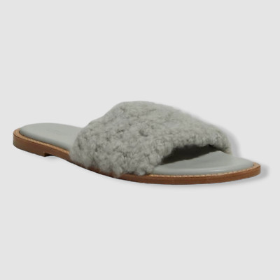 $750 Gabriela Hearst Women's Gray Shearling Flat Slide Sandal Size US 10/EU 40