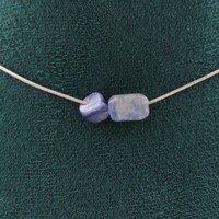 Collier 2 Perlen Cyanit Blau Aus Brasilien Edelstahlkette Damen Collier