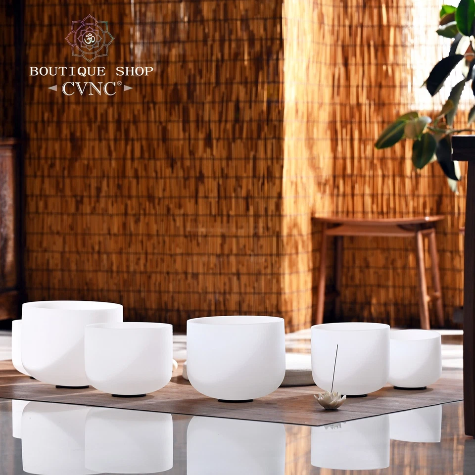 CVNC 432HZ 6-12" White Quartz Crystal Singing Bowl Set Sound Healing Bath Yoga - Image 2 of 4