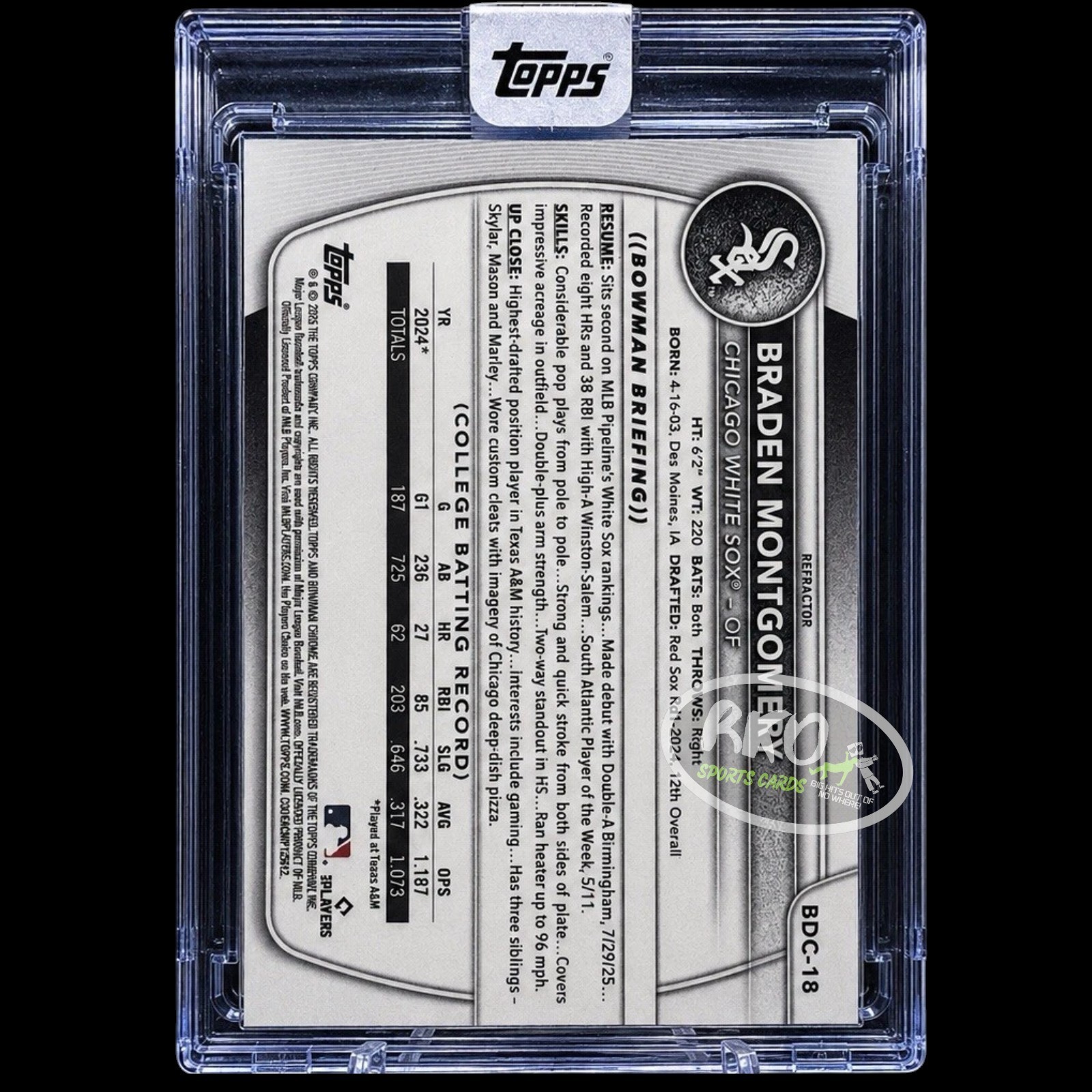 Braden Montgomery RARE ROOKIE SEALED REFRACTOR ENCASED CARD SSP BOWMAN SOX MINT view 2