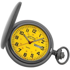 Gotham Men's Gunmetal Stainless Steel Analog Quartz Day/Date Hunter Pocket Watch