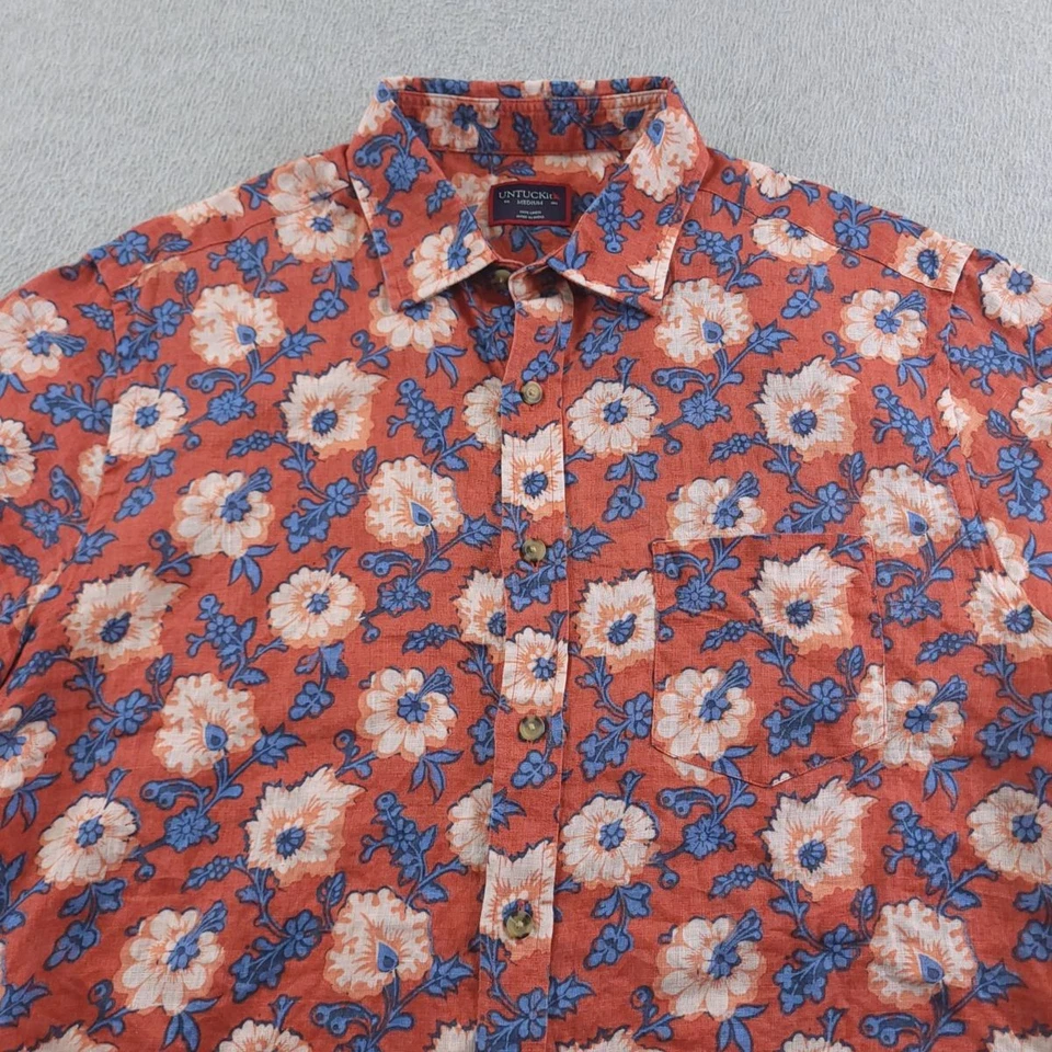 UNTUCKit Shirt Mens Medium Red Blue Floral 100 Linen Short Sleeve Casual - Image 2 of 4