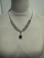 Crystal Necklace Earrings Jewelry Set Red