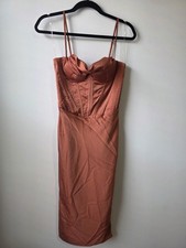 FASHION NOVA "Time To Meet Up Midi Dress" Rust Satin Size S