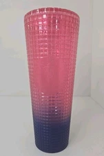 Starbucks Summer 2022 Ombre Pink Purple Grid Tumbler Cold Cup 24oz Cup No Straw