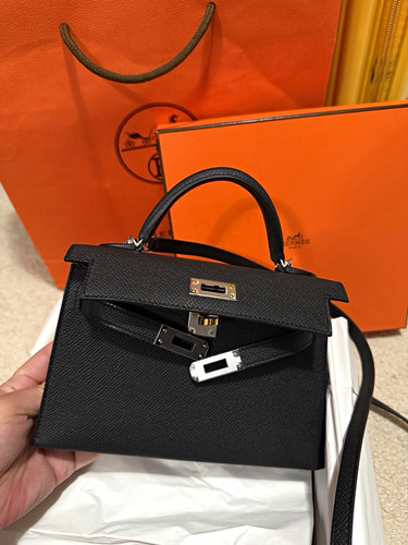 Hermès Mini Kelly Black Top Handle Bag Turn Lock Silver/Gold Hardware