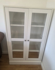 IKEA White Freestanding Display Cabinet, 2 Glass Doors, 3 Shelves