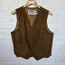 VTG Schott NYC Rancher Vest Mens M Brown Suede Western 70s Cowboy USA Made