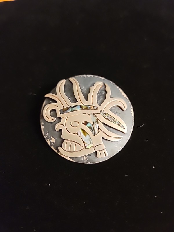Vintage sterling silver Abalone inlay pendant pin brooch Mexico Taxco