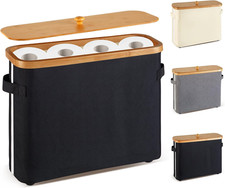 Bathroom Toilet Paper Storage Basket with Lid and Handle Bamboo Collapsible Toi