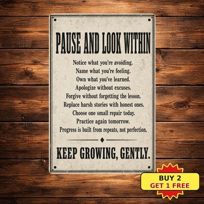 Centered Long Typography Self Reflection Growth Quote Poster Metal Tin Sign Art