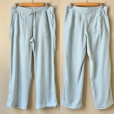Lauren Ralph Lauren Pants Women's 10 100 Linen Light Blue Wide Leg Coastal Pant
