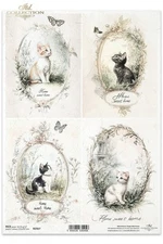 Rustic Cat Vignette | A4 Rice Paper | Paper for Decoupage | ITD Collection