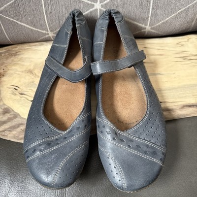TAOS Step It Up Mary Jane Flats Sz 40 US 9-9.5 Blue Leather Comfort HookLoop EUC