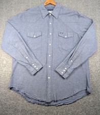 Wrangler Shirt Mens XL Blue Chambray Denim Western Pearl Snap Long Sleeve