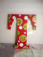 Wall Wall Hanging Letter T Red White Green Polka Dot Sparkly Glitter Christmas