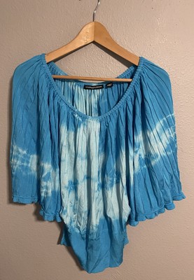 Michael Simon Womens Top Medium Blue Tie Dye Dolman Sleeve Festival Hippie Boho